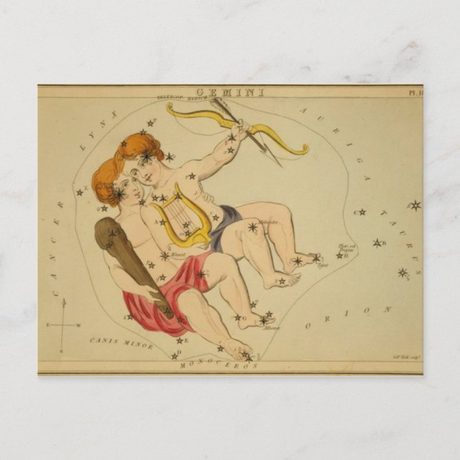 Vintage Astrology / Astronomy Gemini constellation Postcard (Front)