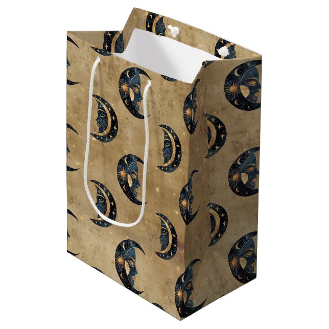 Vintage Astrology Moon Star Pattern Medium Gift Bag (Front Angled)