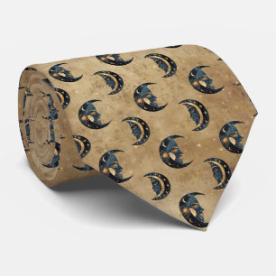 Vintage Astrology Moon Star Pattern Tie