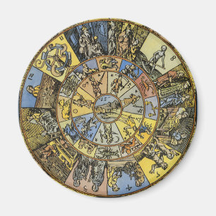Vintage Astrology, Renaissance Zodiac Wheel, 1555 Magnet