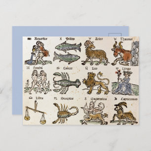 Vintage Astrology Zodiac Signs Art Holiday Postcard