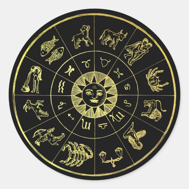 Vintage Astrology Zodiac Star Signs  Classic Round Sticker (Front)