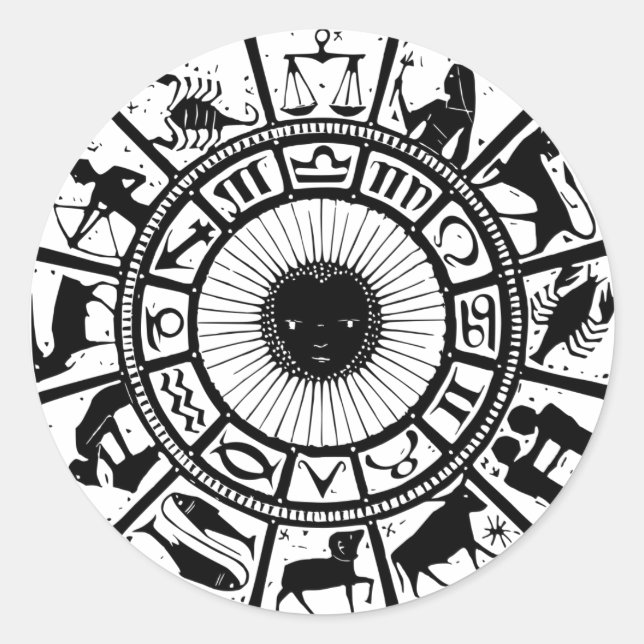 Vintage Astrology Zodiac Wheel Classic Round Sticker (Front)
