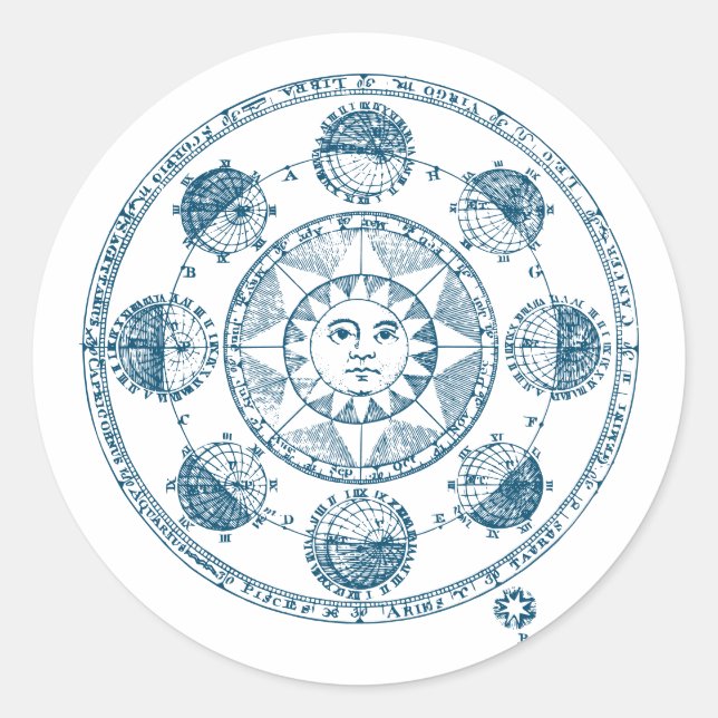 Vintage Astrology Zodiac Wheel Classic Round Sticker (Front)