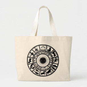 Vintage Astrology Zodiac Wheel Large Tote Bag