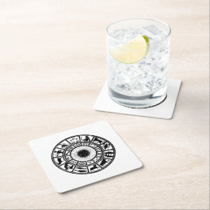 Vintage Astrology Zodiac Wheel Square Paper Coaster