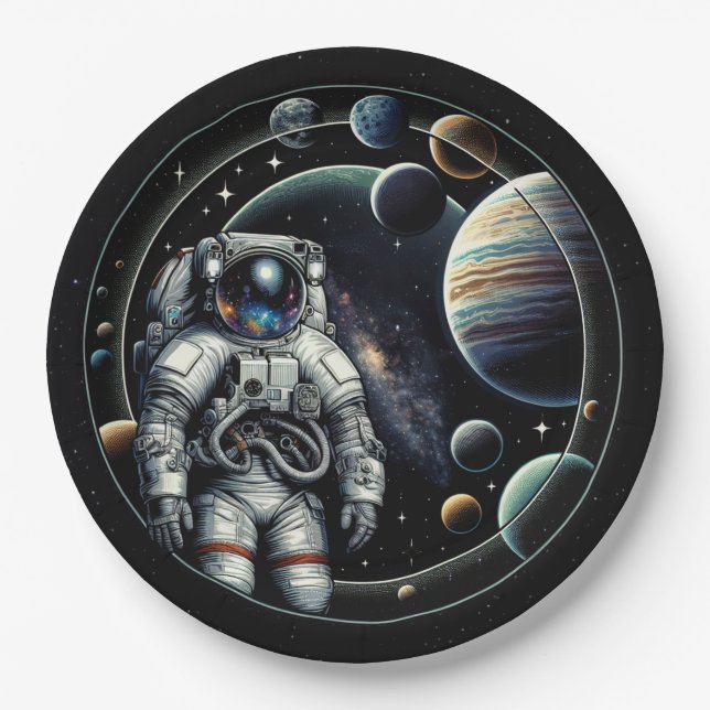 Vintage Astronaut and Planets Paper Plate (Front)