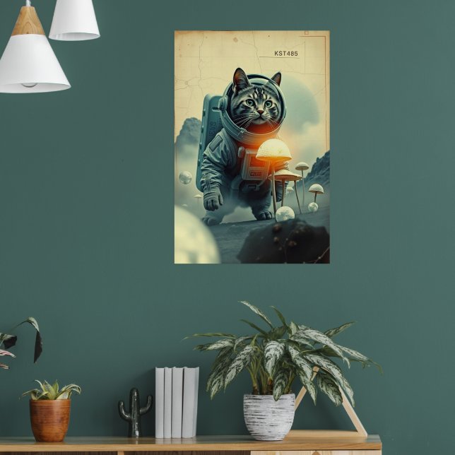 Vintage Astronaut Cat Sci-Fi Space Art Poster (Living Room 1)