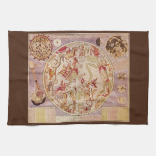 Vintage Astronomy, Celestial Map by Carel Allard Tea Towel