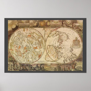 Vintage Astronomy, Celestial Planisphere Map Poster