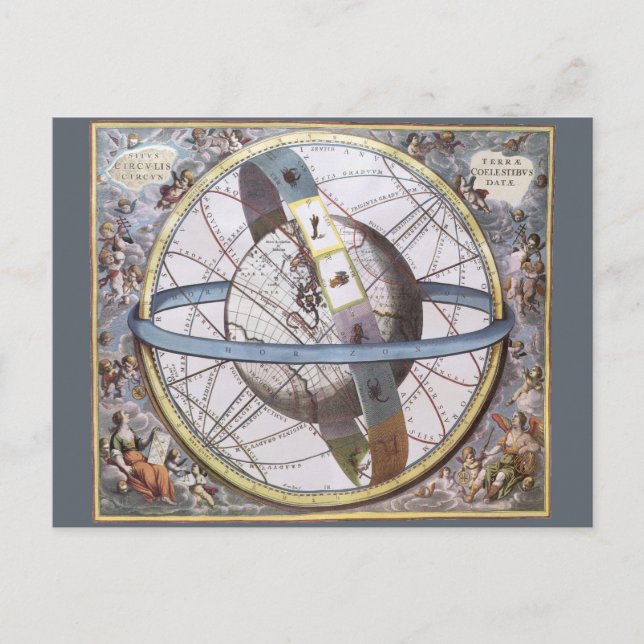 Vintage Astronomy, Celestial Planisphere Zodiac Postcard (Front)