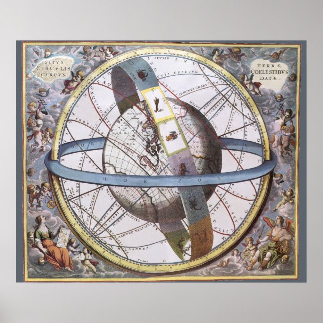 Vintage Astronomy, Celestial Planisphere Zodiac Poster (Front)