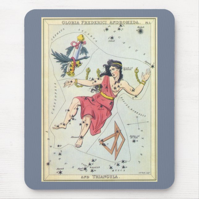 Vintage Astronomy, Constellation Stars, Andromeda Mouse Pad (Front)