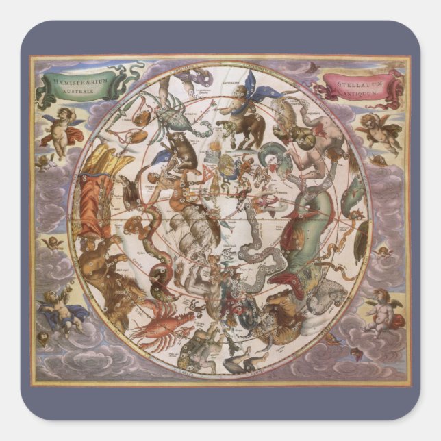 Vintage Astronomy, Constellations of Southern Sky Square Sticker (Front)