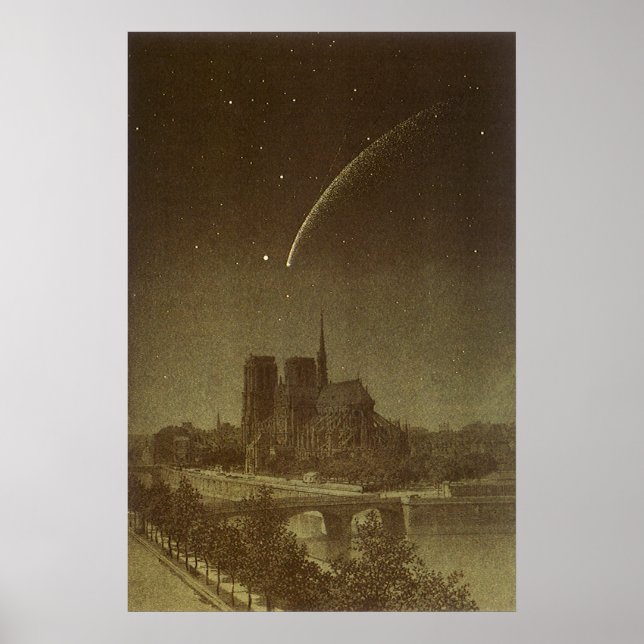 Vintage Astronomy, Donati Comet over Paris, 1858 Poster (Front)