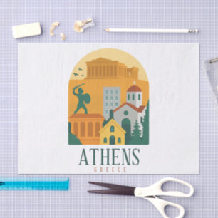 Vintage Athens Greece Parthenon Tissue Paper Retro