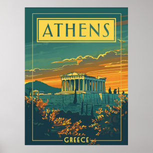 Vintage Athens, Greece Poster   Parthenon