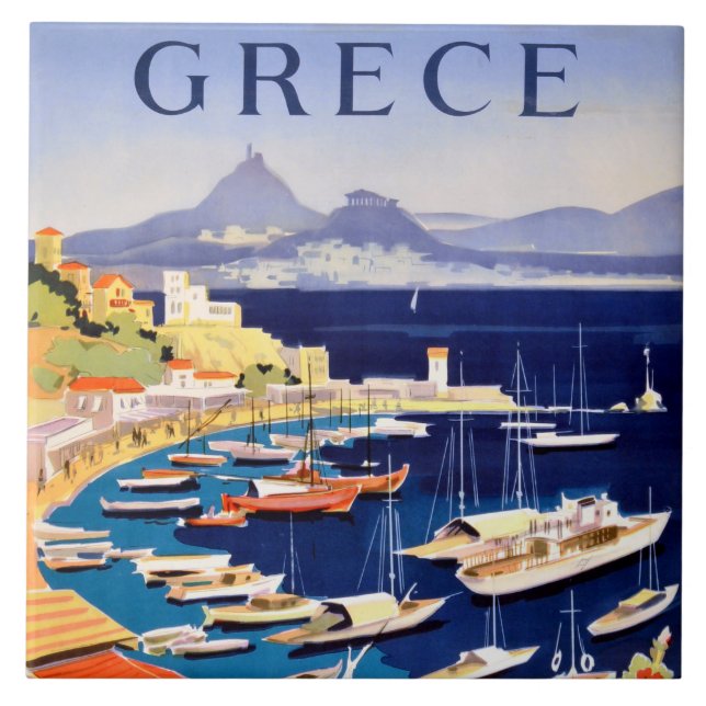 Vintage Athens Greece Travel Ceramic Tile (Front)