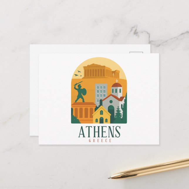 Vintage Athens Greece Travel – Parthenon & City  Postcard (Front/Back In Situ)