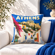 Vintage Athens Greece Travel Poster Throw Pillow