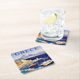 Vintage Athens Greece Travel Square Paper Coaster