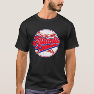 Vintage Atlanta Cityscape Baseball Player and Fan T-Shirt
