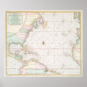 Vintage Atlantic Ocean & North America Map (1700s) Poster