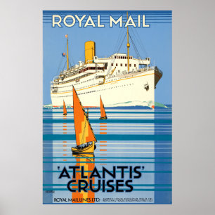 VINTAGE ATLANTIS OCEAN LINER TRAVEL POSTER