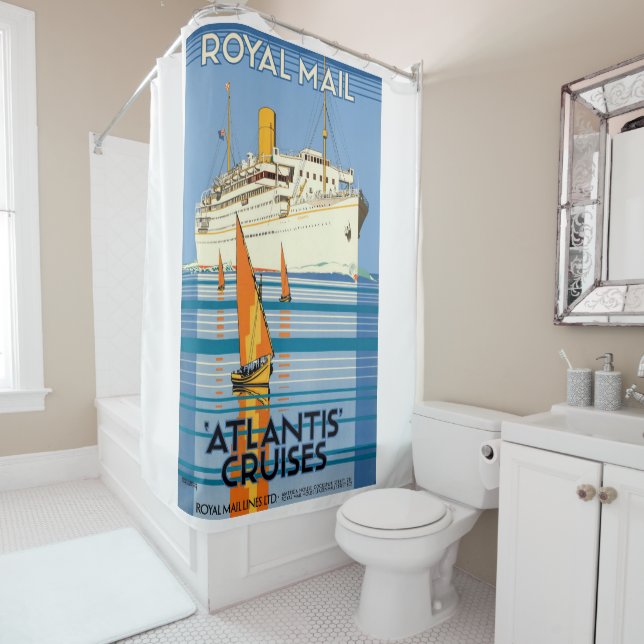 VINTAGE ATLANTIS OCEAN LINER TRAVEL SHOWER CURTAIN (In Situ)