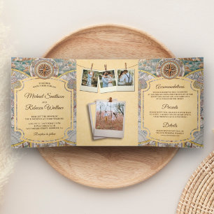 Vintage Atlas World Map Travel Adventure Wedding Tri-Fold Invitation
