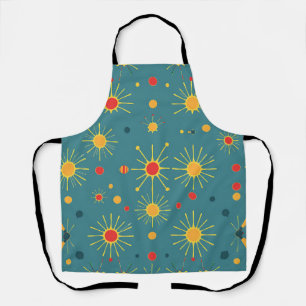 Vintage Atomic Burst Teal Pattern Apron