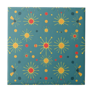 Vintage Atomic Burst Teal Pattern Ceramic Tile