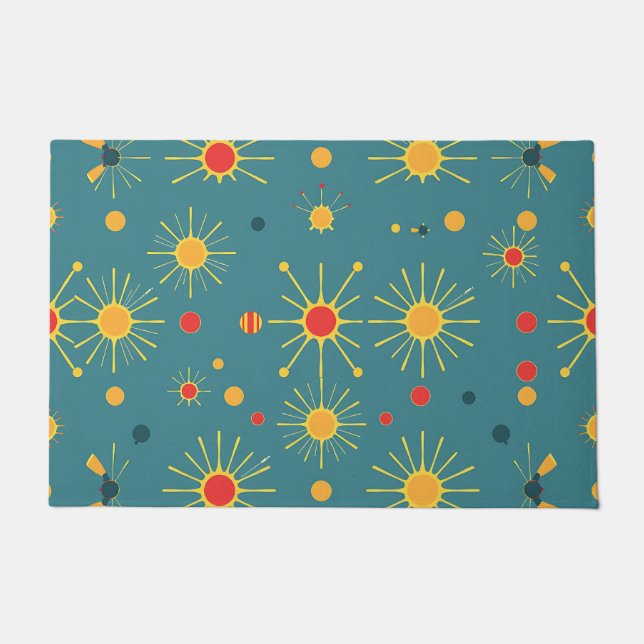 Vintage Atomic Burst Teal Pattern Doormat (Front)
