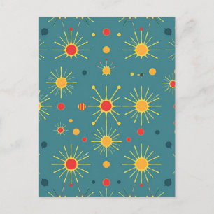 Vintage Atomic Burst Teal Pattern Postcard