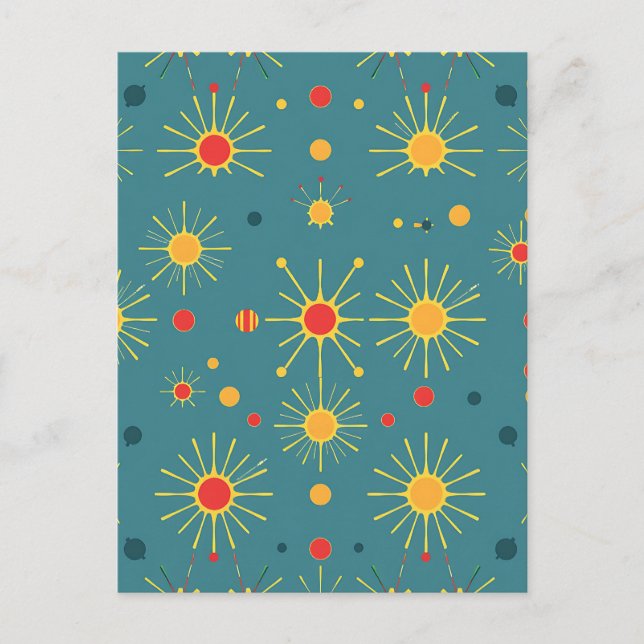 Vintage Atomic Burst Teal Pattern Postcard (Front)