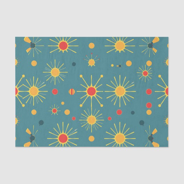 Vintage Atomic Burst Teal Pattern Tissue Paper (Front)
