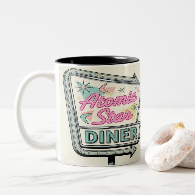 Vintage Atomic Diner Roadside Sign Coffee Mug (With Donut)