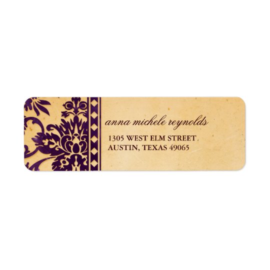 Vintage Aubergine Damask Lace Fancy Return Address Label
