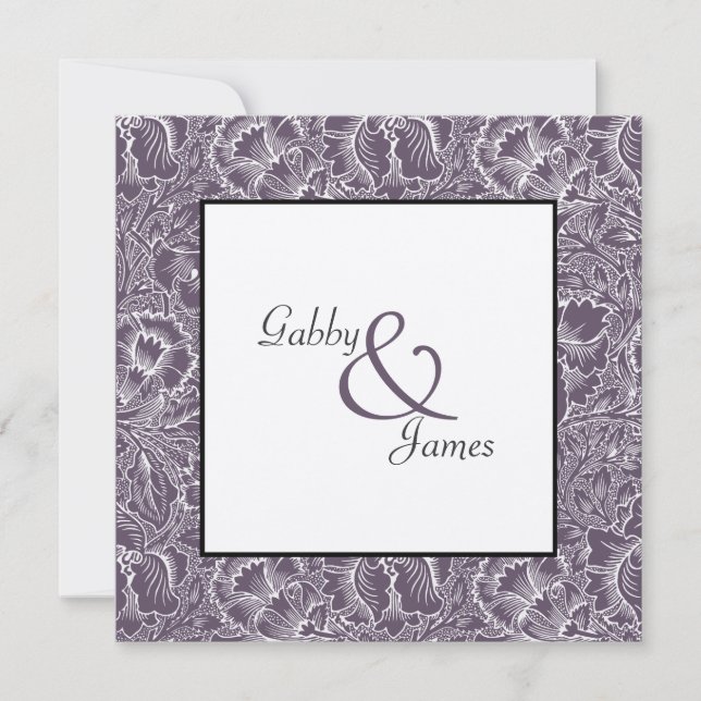 Vintage Aubergine Plum Pattern Wedding Invitation (Front)