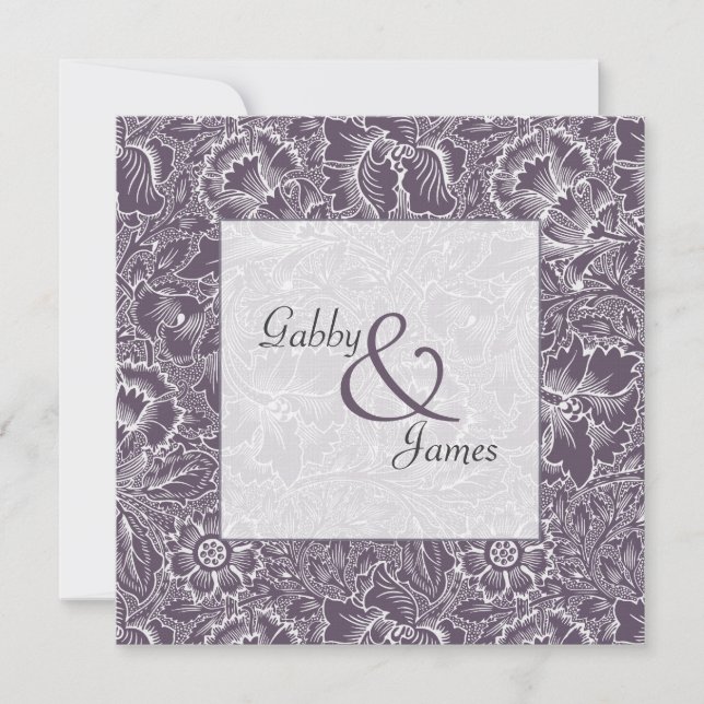 Vintage Aubergine Plum Pattern Wedding Invitation (Front)