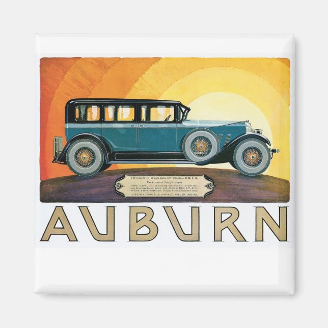 Vintage Auburn Motors Sunburst Ad Magnet (Front)