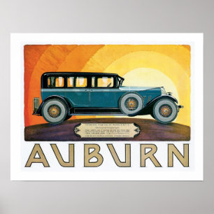 Vintage Auburn Motors Sunburst Ad Poster