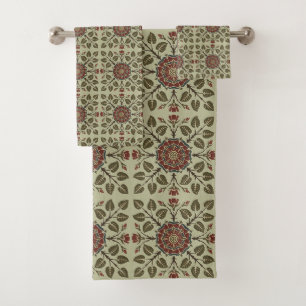Vintage Audsley Tudor Rose Victorian Pattern Art Bath Towel Set