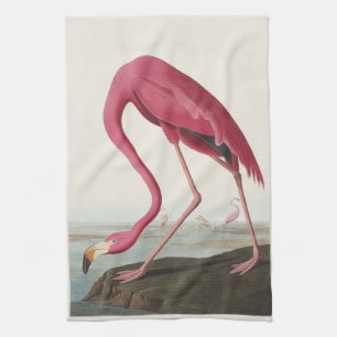 Vintage Audubon American Flamingo Pink Bird Art Tea Towel