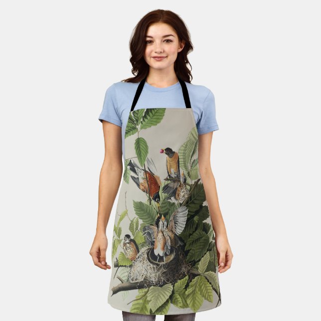 Vintage Audubon American Robin Bird Nest Art Apron (Worn)