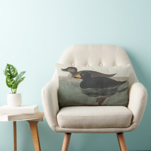 Vintage Audubon American Scoter Duck Bird Art Lumbar Cushion
