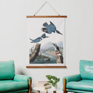 Vintage Audubon Belted Kingfisher Bird Art Hanging Tapestry