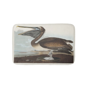 Vintage Audubon Brown Pelican Coastal Bird Art Bath Mat