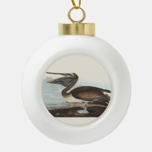 Vintage Audubon Brown Pelican Coastal Bird Art Ceramic Ball Christmas Ornament