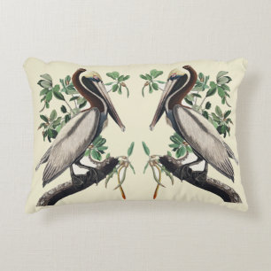 Vintage Audubon Brown Pelican Coastal Bird Art Decorative Cushion